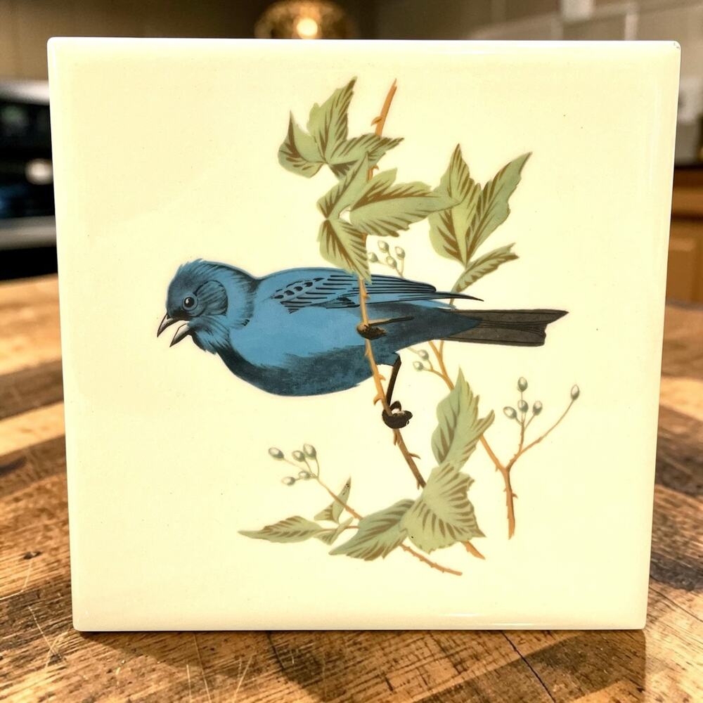Vintage MOSAIC Bluebird Trivet 6” Square Heat Resistant Kitchen Hot Plate